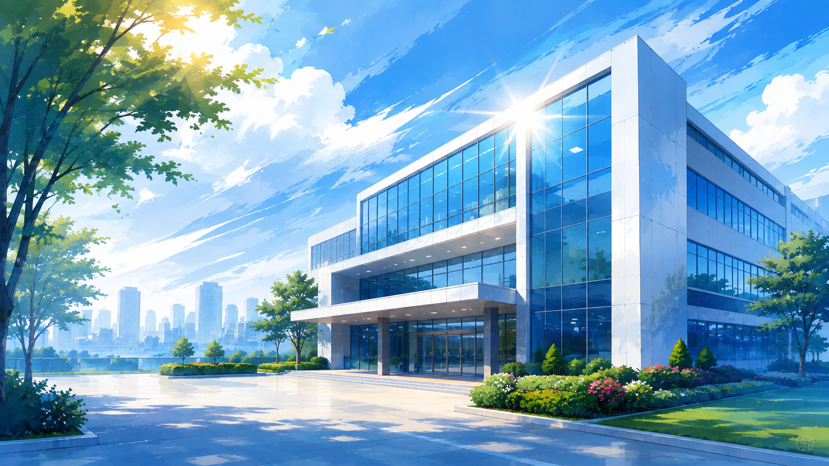 会社概要を表す社屋とつながりのイメージ